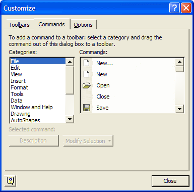customize dialog box