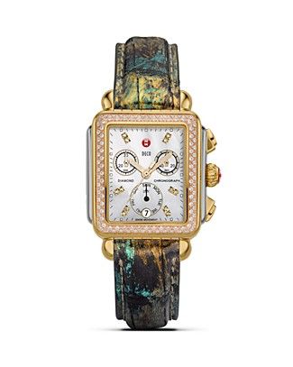 Michele Olive Night Urban Explorer Collection Strap and Michele Deco Day Tri Tone Diamond