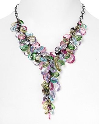 Aqua Crystal Chain Cluster Necklace