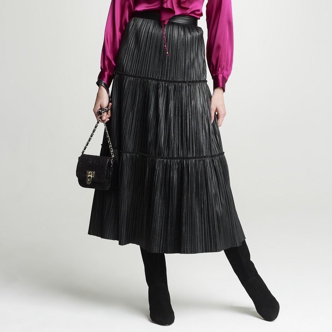Anne Klein Pleated Leather Skirt
