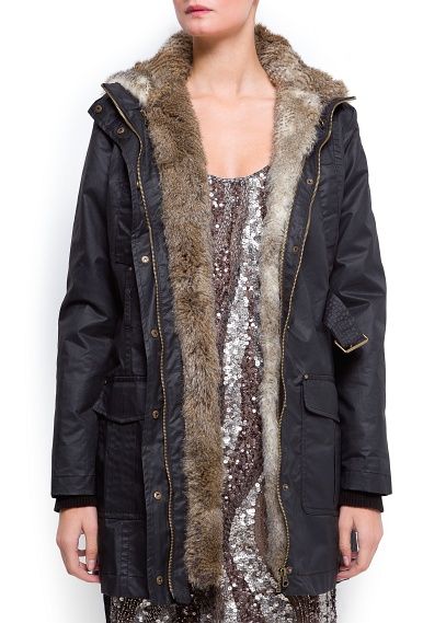 Mango Faux Fur Hooded Coat