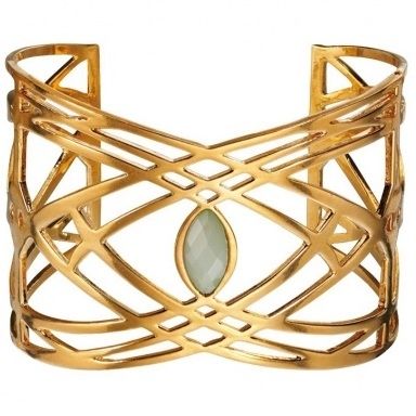 Fiorelli Gold Plated Green Stone Wide Open Bangle