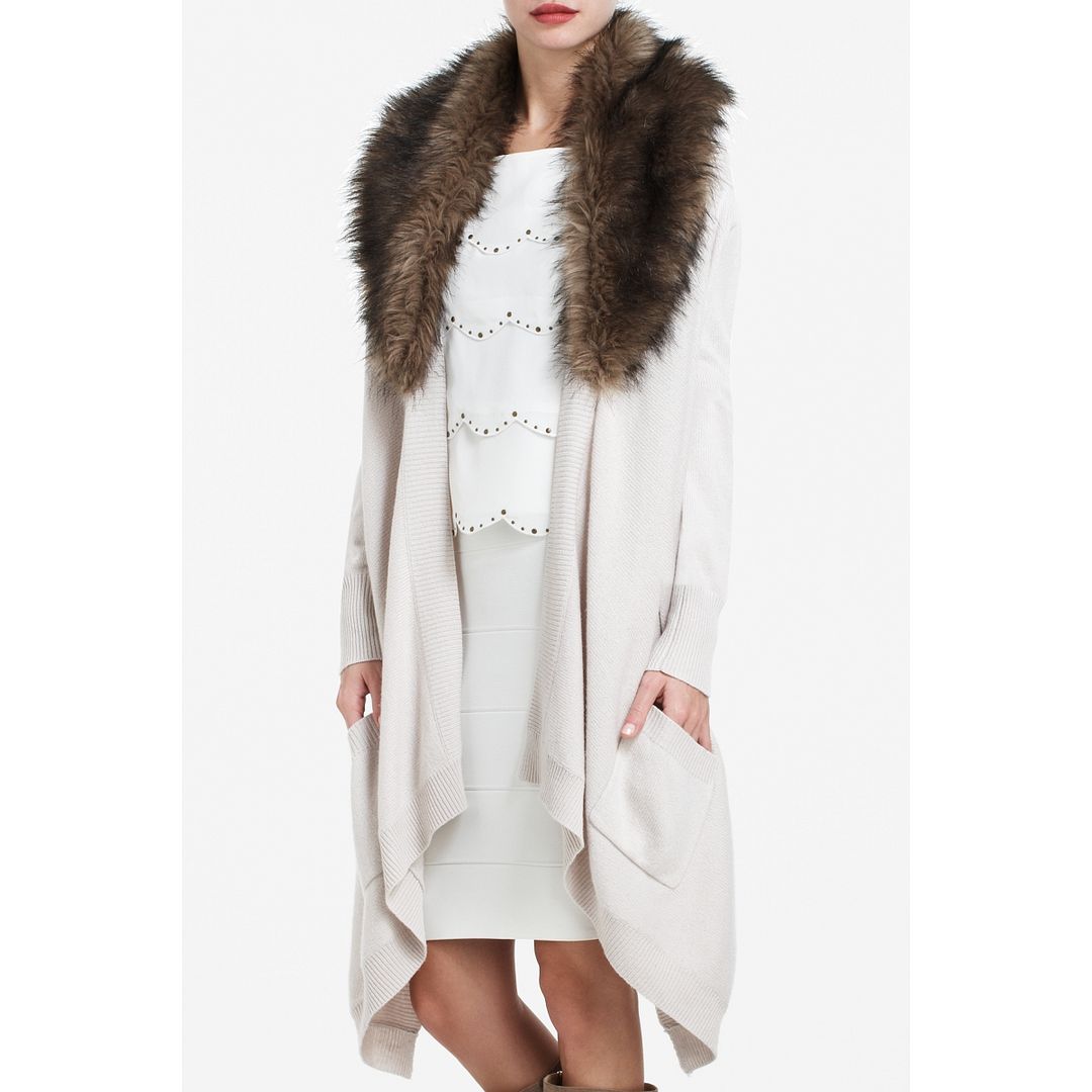BCBGMAXAZRIA Morgan Cardi Wrap With Faux Fur Collar
