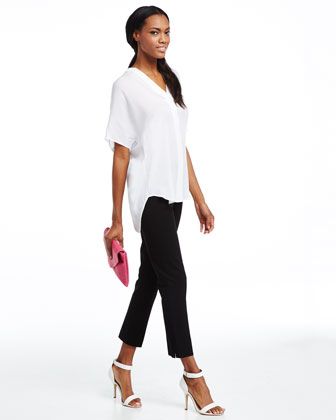 Neiman Marcus Lisa Side Zip Ankle Crop Pants