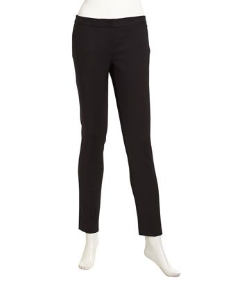 Neiman Marcus Narrow-Leg Stretch Twill Pants