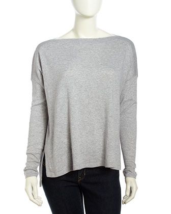 Vince Long-Sleeve Woven Bateau Sweater