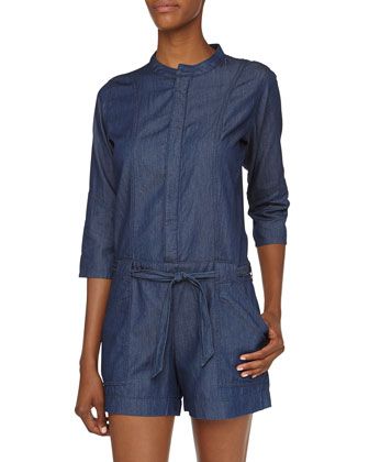 Fade to Blue Chambray Belted Jumpsuit
