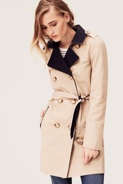 LOFT Colorblock Cotton Twill Trench Coat