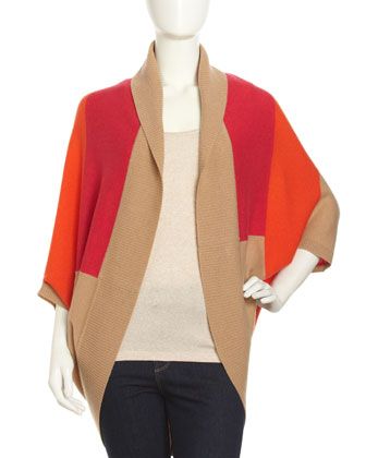 Neiman Marcus Cashmere Colorblock Circular Cardigan