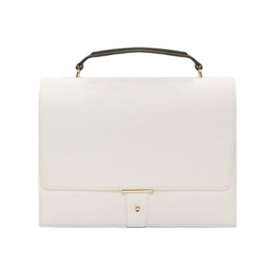 PB 0110 White Leather Top Handle Bag