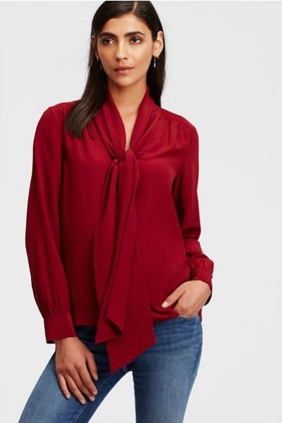 Ann Taylor Silk Tie Neck Blouse