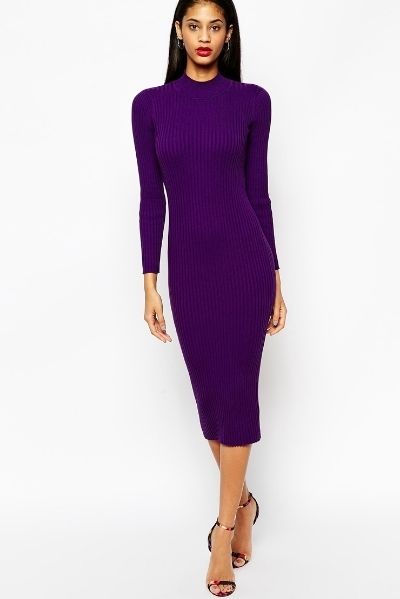 ASOS Midi Dress In Rib Knit With Turtleneck