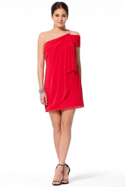 Cache One Shoulder Chiffon Dress