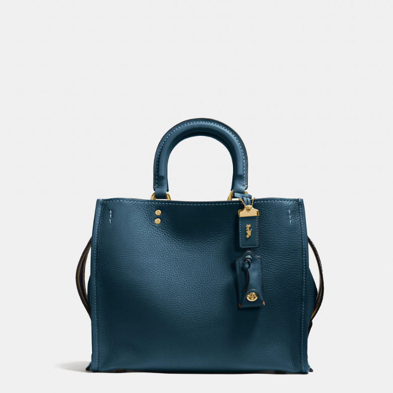 Coach 1941 Rogue Handbag in glovetanned pebble leather - old brass/ dark denim