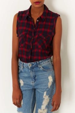 Topshop Sleeveless Check Shirt