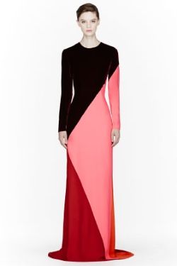 Stella McCartney Burgundy Colorblocked Silk Velvet Gown