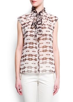 Mango Pussy Bow Printed Blouse
