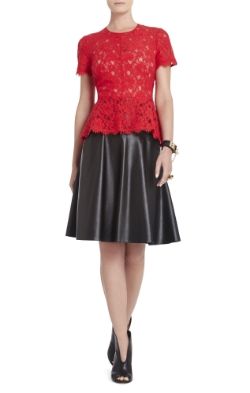 BCBGMAXAZRIA Evia Lace Peplum Top