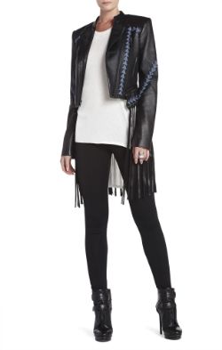 BCBGMAXAZRIA Grant Fringed Leather Jacket