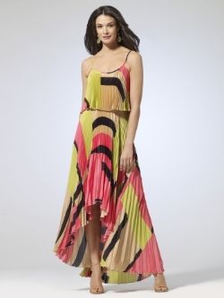 Cache Pleated Hi-Low Print Dress
