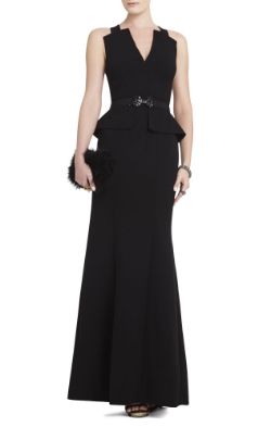 BCBGMAXAZRIA Rooney V-Neck Peplum Gown