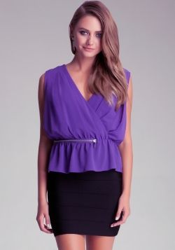 Bebe Zipper Waist Pleat Ruffle Top
