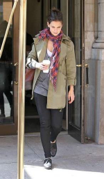 Katie Holmes wearing Juicy Couture Hooded Military Coat