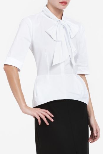 BCBGMAXAZRIA Keaton Tie-Neck Top with Darted Peplum
