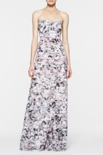BCBGMAXAZRIA Erika Strapless Floral Print Gown