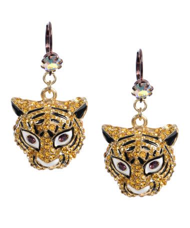 Betsey Johnson Crystal Tiger Drop Earrings
