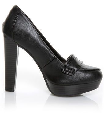 Bamboo Leighton 01 Black Penny Loafer Heels