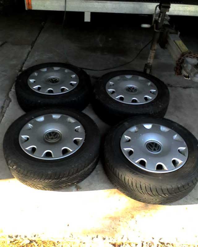 Complete set of steelies, hubcaps, tires from 99.5 jetta gls VW