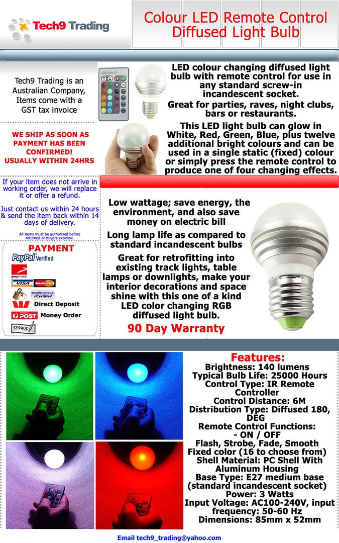 New Remote Control 16 Colour Changing LED Diffused Light Globe Bulb