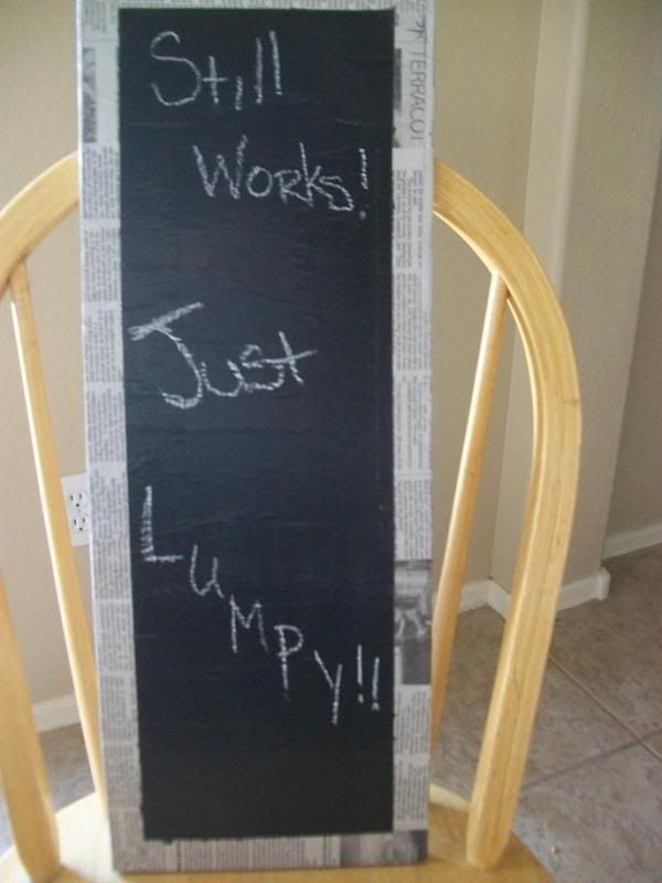 Homemade chalkboard craft with newspapers