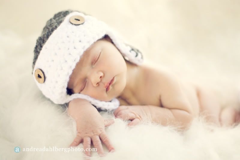 Crocheted newborn Aviator hat by Becoming Homegrown and photography by Andrea Dahlberg