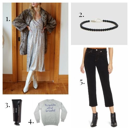 Emerson Fry Dress - Faris Bracelet - Byredo Hand Wash - Lingua Franca Sweater - Topshop Jeans