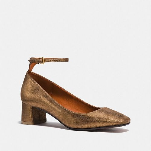 Coach Ankle Strap Pump in Gold