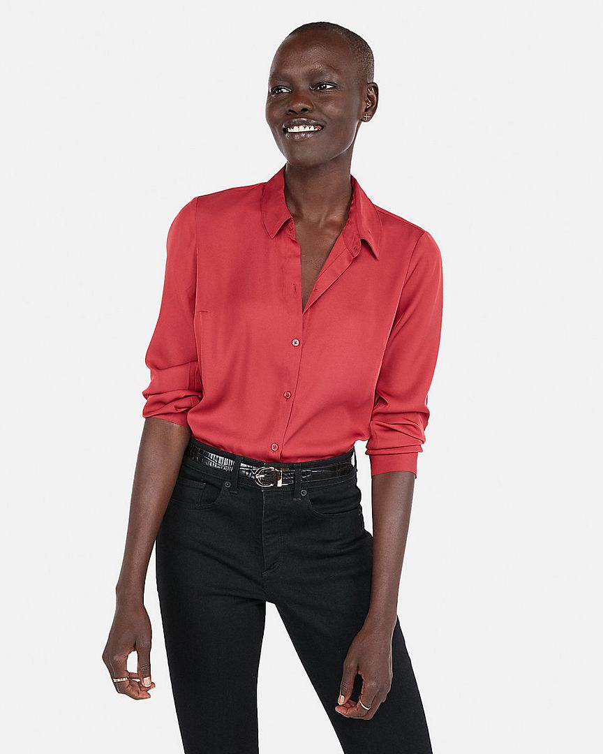 Express Satin Twill No Pocket City Shirt in Red