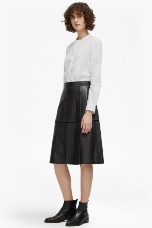 French Connection Gizo Leather A Line Skirt in Black